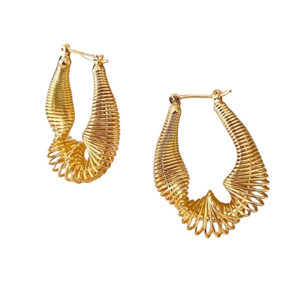 Gold Twisted Coil Line Design Earrings